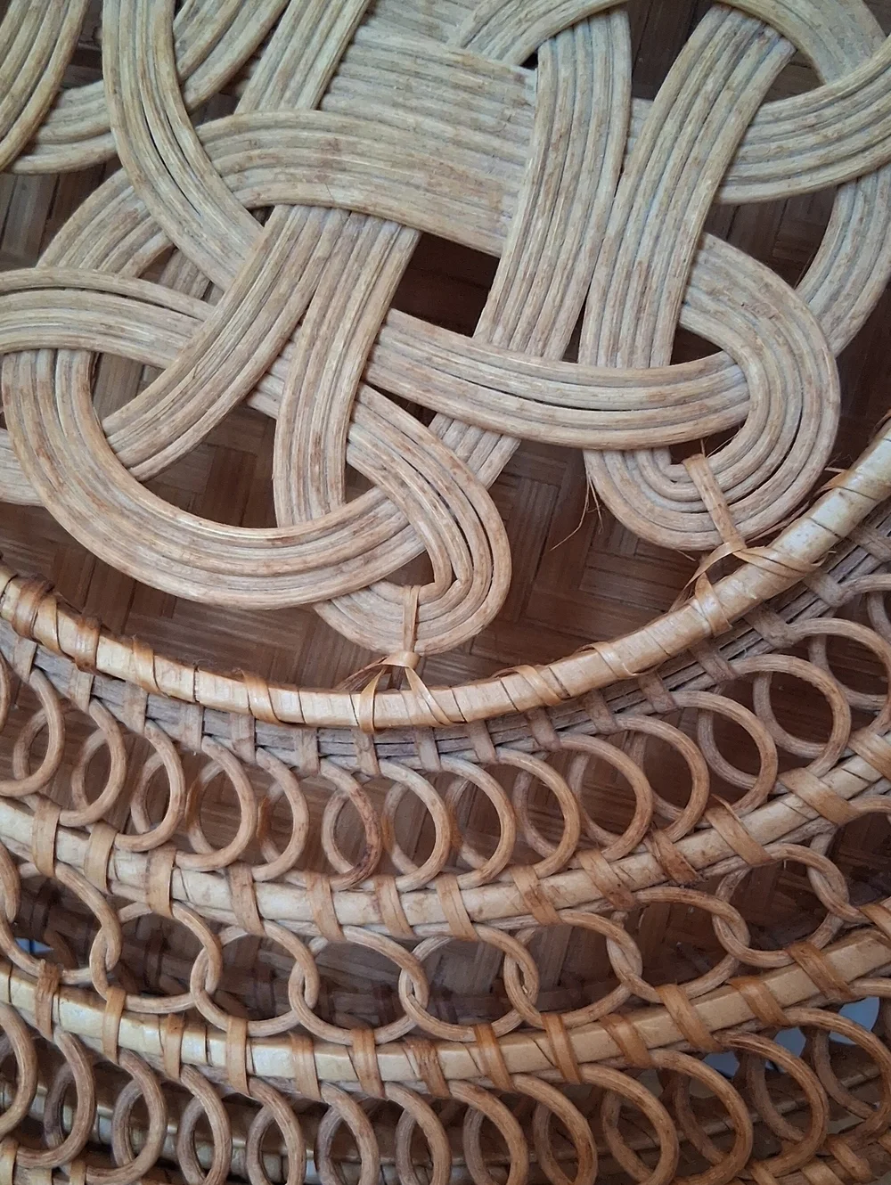 Vintage 1980's Natural Rattan Basket With Lid Boho Basket